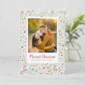 Blumenweihnachtsmuster-Foto Feiertagskarte (Stehend Vorderseite)