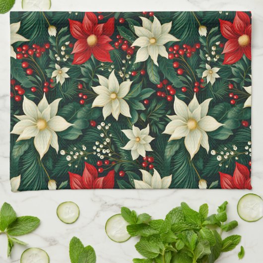 Blumenweihnachtsmuster Geschirrtuch (Gefaltet)