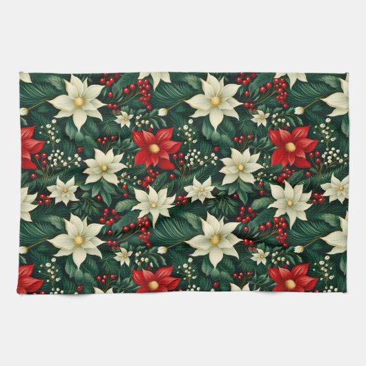 Blumenweihnachtsmuster Geschirrtuch (Horizontal)