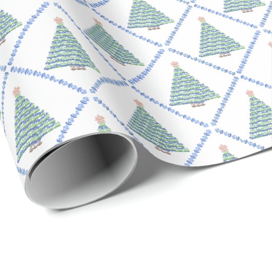 Blumenweihnachtspapier mit Blockdruck Geschenkpapier (Rolleneckpunkt)