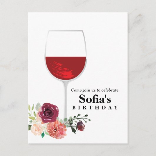 Blumenwein Geburtstag Postkarte Einladung (Vorderseite)