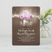 Blumenwein Glas rustikale Saitenleuchten Hochzeit Einladung (Stehend Vorderseite)