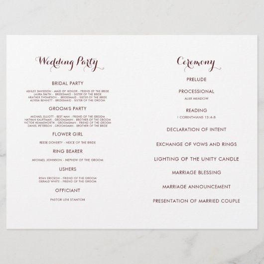 Blumenwein - Hochzeitsprogramm (Rückseite)