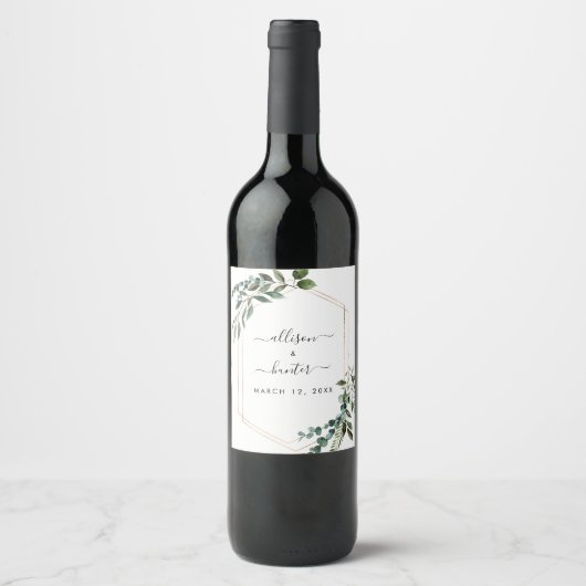 Blumenweinlabel Gerahmt Hochzeitweilig Weinetikett (Vorderseite)