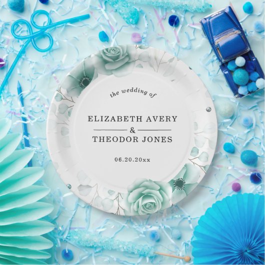 Blumenweise Personalisierte Grüntöne Hochzeit von Pappteller (Party)