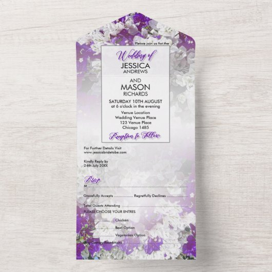 Blumenweiß Lila in einer Hochzeitsreise All In One Einladung (Innen Boden)