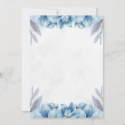 Blumenweiß und blau 50. Geburtstag Einladung (Rückseite)