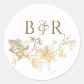 Blumenweiß und Gold-Hochzeit-Umschlag Aufkleber/Ge Runder Aufkleber (Vorderseite)