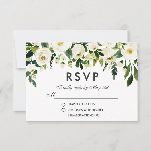 Blumenweiße Hochzeit RSVP Karte (Vorderseite)