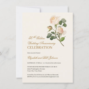 Blumenweiße Rose Gold 50. Hochzeitstag Einladung
