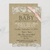 Blumenweiße Spitzen und Bow Babydusche Einladung (Vorne/Hinten)