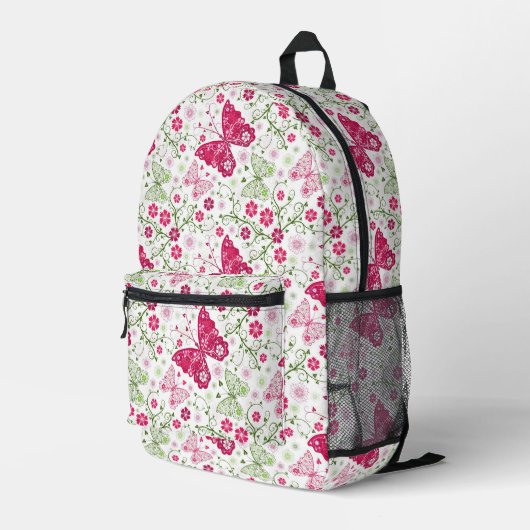 Blumenweißmuster Bedruckter Rucksack (Rückseitige Ecke Rechts)
