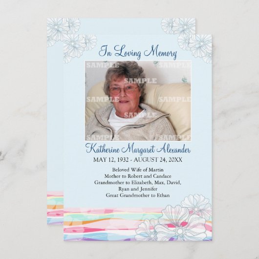 Blumenwellen-blaue Erinnerungsmitteilung Einladung (Vorne/Hinten)