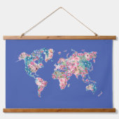 Blumenweltkarte Wandteppich Mit Holzrahmen (Vorne)