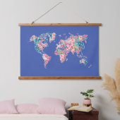Blumenweltkarte Wandteppich Mit Holzrahmen (Schlafzimmer)