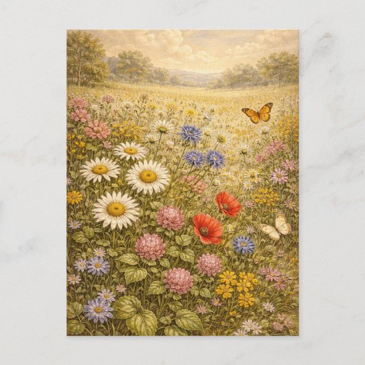 Blumenwiese im Vintage-Stil Postkarte (Vorderseite)