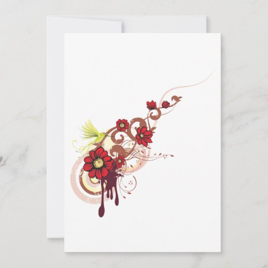 Blumenwirbel mit roten Blume und Hummingbird Einladung (Vorderseite)