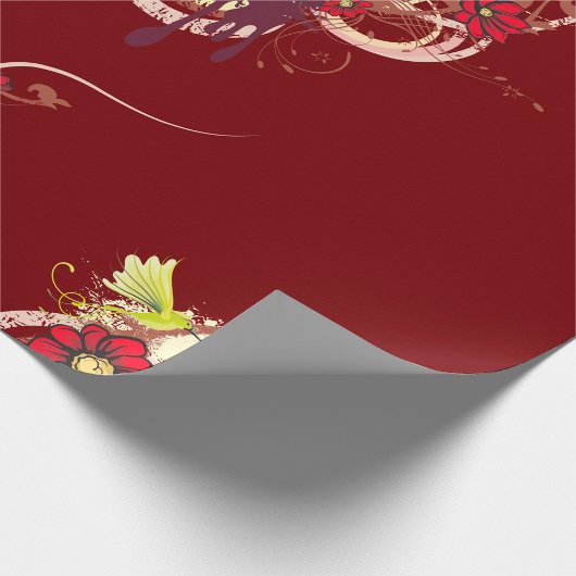 Blumenwirbel mit roten Blume und Hummingbird Geschenkpapier