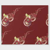 Blumenwirbel mit roten Blume und Hummingbird Geschenkpapier (Flach)