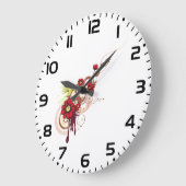 Blumenwirbel mit roten Blume und Hummingbird Große Wanduhr (Winkel)