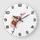 Blumenwirbel mit roten Blume und Hummingbird Große Wanduhr (Vorderseite)