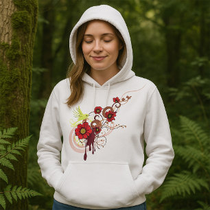 Blumenwirbel mit roten Blume und Hummingbird Hoodie