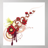 Blumenwirbel mit roten Blume und Hummingbird Poster (Vorne)