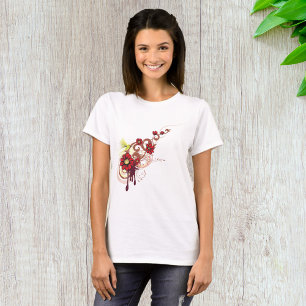 Blumenwirbel mit roten Blume und Hummingbird T-Shirt
