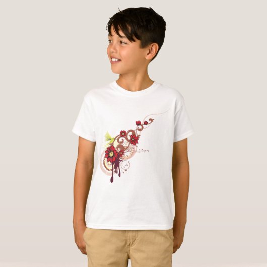 Blumenwirbel mit roten Blume und Hummingbird T-Shirt (Vorne ganz)