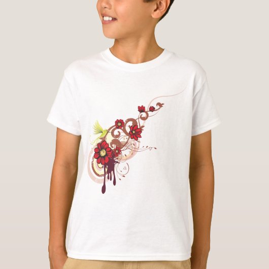 Blumenwirbel mit roten Blume und Hummingbird T-Shirt (Vorderseite)