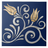 Blumenwirbel Nahtlose Grenze - Perle und Gold Fliese (Vorderseite)