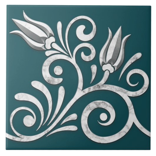 Blumenwirbel Nahtlose Grenze - weißer Marmor Fliese (Vorderseite)