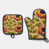 Blumenwirbel Ofenhandschuh & Topflappen-Set (Vorderseite)