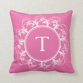 BlumenWirbels-Monogramm-Kissenrosa Kissen