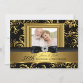 Blumenwirl Bow Foto 50. Hochzeitstag Einladung (Vorderseite)