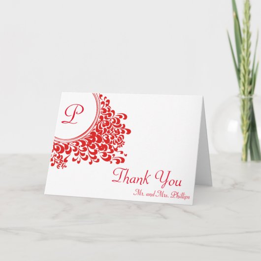 Blumenwirl dekorativ mit anfänglichem Dank Dankeskarte (Vorderseite)