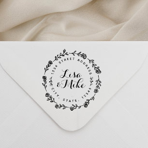 Blumenwreath Couple Names Wedding Rücksendeadresse Permastempel