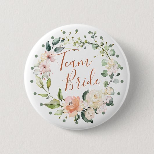 Blumenwreath, grünes Blätter, Polkapunkte Team Button (Vorderseite)
