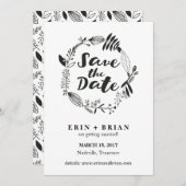 Blumenwreath-Hand gezeichnete Save the Date Karte (Vorne/Hinten)