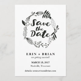 Blumenwreath-Hand gezeichnete Save the Date Karte