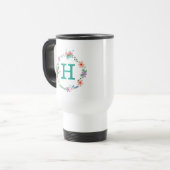 Blumenwreath-mit Monogramm Reise-Tasse Reisebecher (Vorderseite Links)