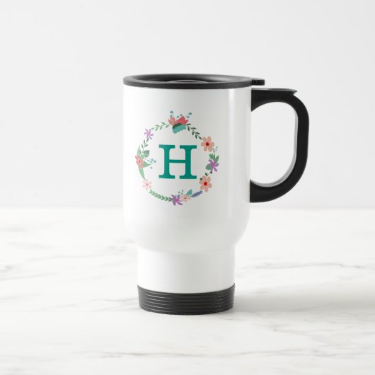 Blumenwreath-mit Monogramm Reise-Tasse Reisebecher (Rechts)