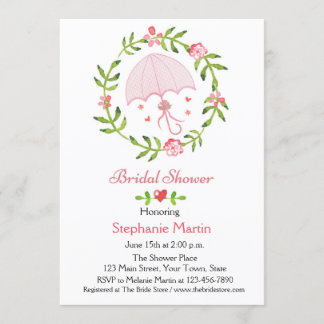 BlumenWreath mit rosa Regenschirm, Brautparty Einladung