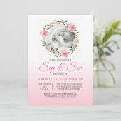 Blumenwreath-Rosa SIP u. SEHEN Mädchen | FOTO Einladung (Stehend Vorderseite)