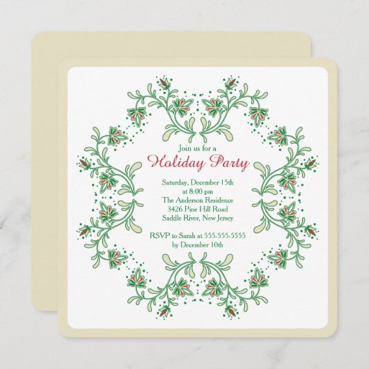 Blumenwreath-Weihnachtsfeiertags-Party Einladung (Vorne/Hinten)