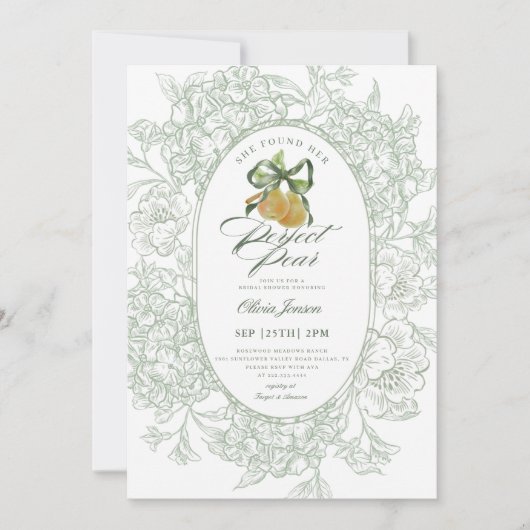 Blumenzäge Grün Perfektes Pair Birnen Brautparty Einladung (Vorderseite)