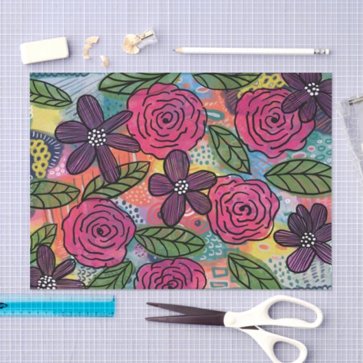 Blumenzähne Papiertücher Lila rosa Muster Seidenpapier (Handwerk)