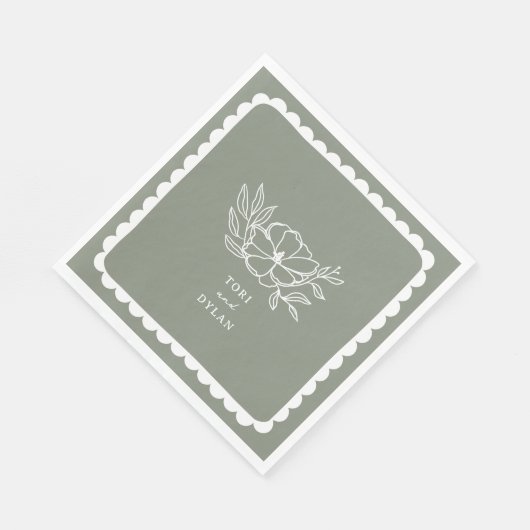 Blumenzange Grüne Botanische Scallope Serviette (Ecke)