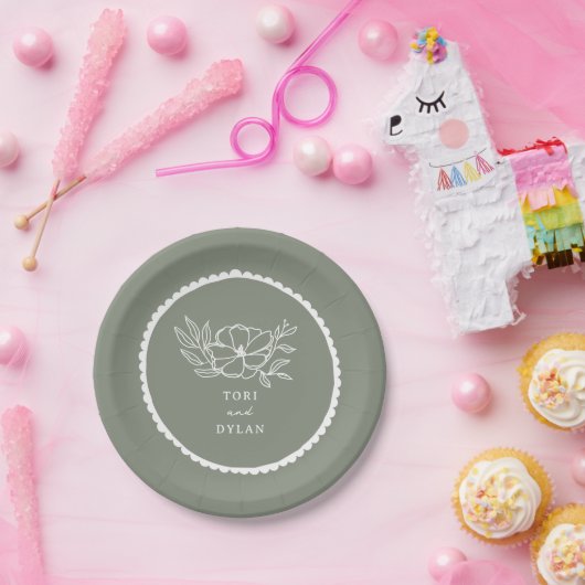 Blumenzange Grüne Scallope Pappteller (Party)