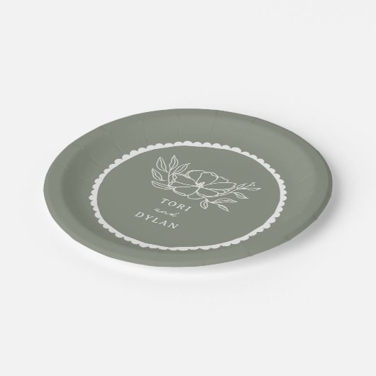 Blumenzange Grüne Scallope Pappteller (Schrägansicht)